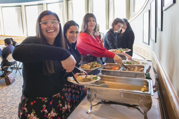 Attendees enjoyed a meal before sharing their challenges with Flanagan.