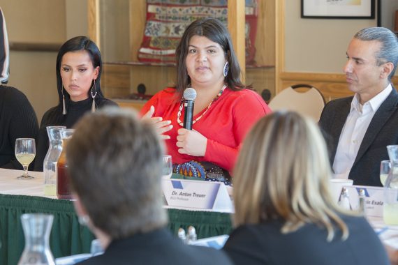 Asin Dexter, BSU student, shares her concerns with Flanagan.