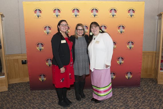 Ann Humphrey and Chrissy Koch, American Indian Resource Center staff with Flanagan.