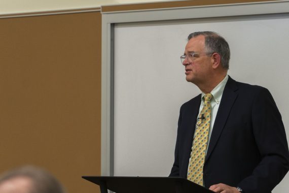 Jon McTaggart speaking at the Leadership Studies Speaker Series.