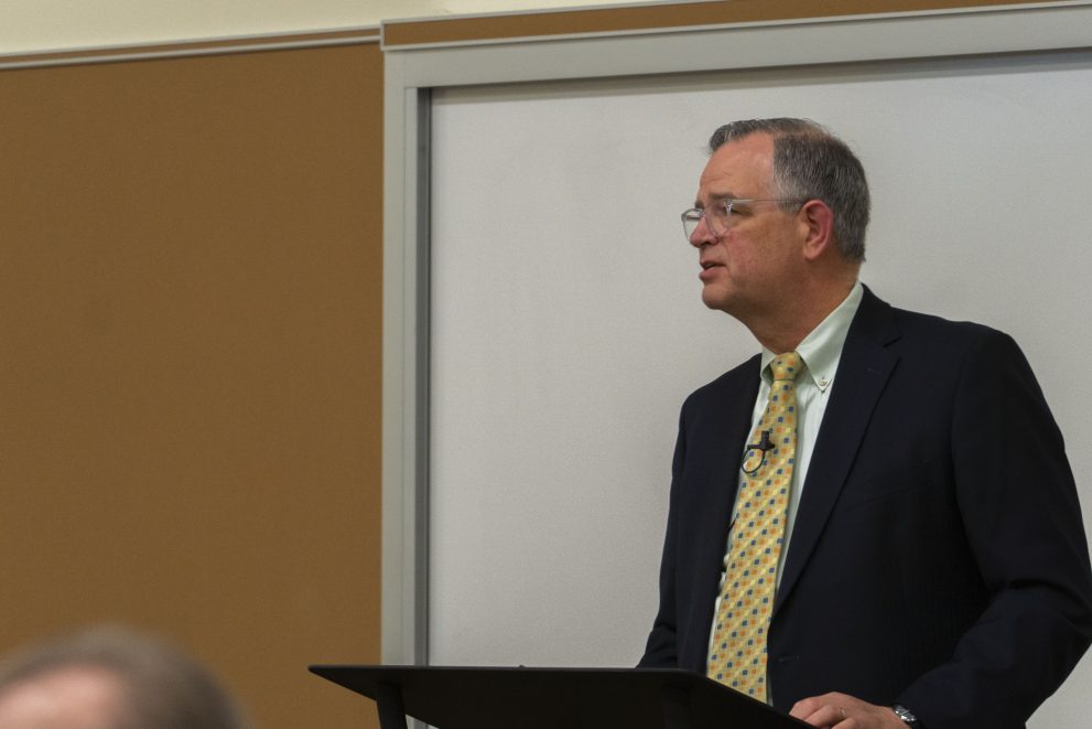 Jon McTaggart speaking at the Leadership Studies Speaker Series.