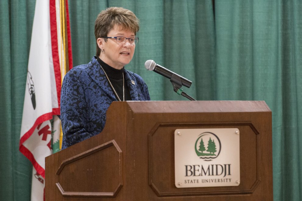 President Hensrud speaking at the spring welcome breakfast
