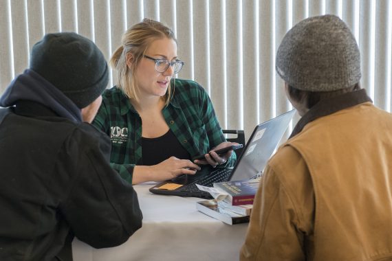 Seventy Prospective Students Visit Bemidji State for Winter Academic Open House Transfer Advisor Chelsey Crotty assists prospective students with questions about transferring credits at the Winter Academic Open House