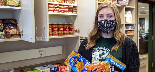 Victoria Nelson, Hobson Union student worker, in Bucky's Pantry.
