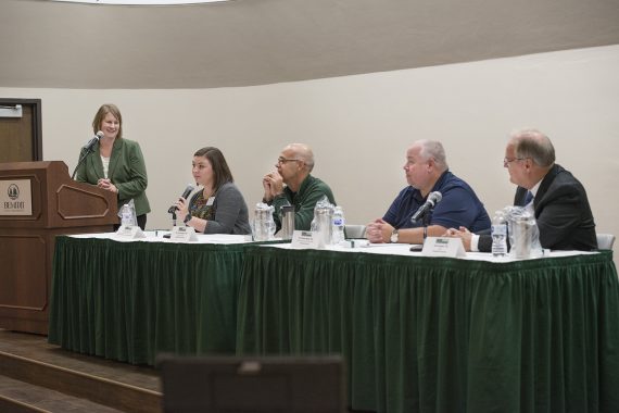 Alumni Leaders in the Classroom, one of the signature events at Bemidji State University’s Homecoming weekend, brought more than 20 BSU alumni back into the classroom at their alma mater for panel discussions.