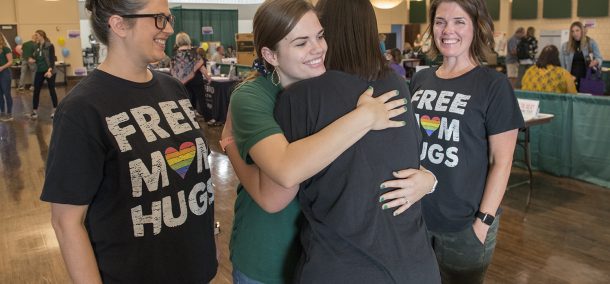 Free mom hugs during BSU’s annual All-Campus Health Fair.