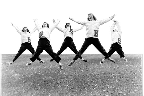 Bemidji State College cheerleaders.