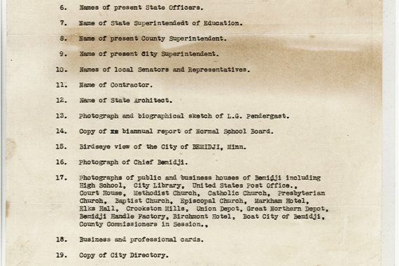 1919 Time Capsule Contents list