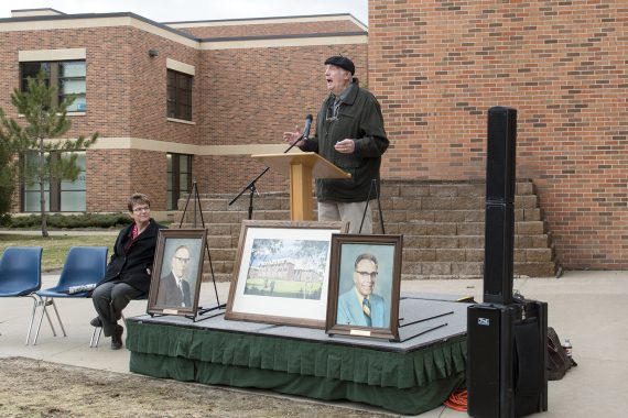 astor Ron Gladen speaking at the Hagg-Sauer Hall retirement ceremony