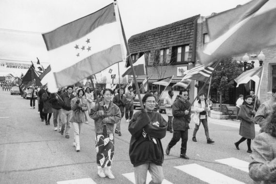 Student parade at the Festival of Nations celebration, 1990s.