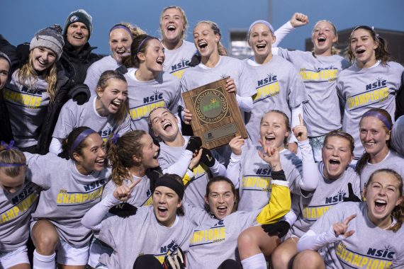 Beaver Soccer celebrates its first-ever NSIC Championship in 2018.