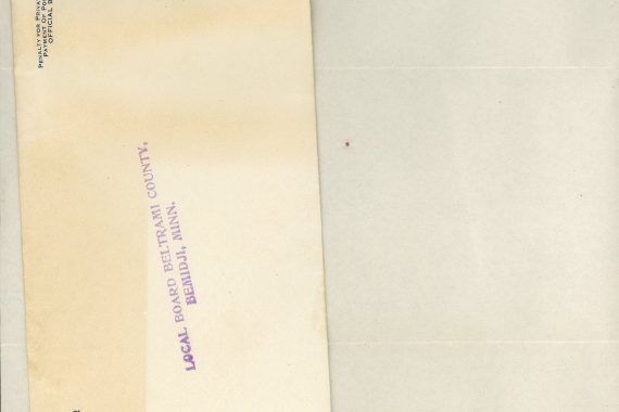Letters and Stationary War Department Local Board Beltrami Couty, Bemidji, Minn. Printed on Persian Bond paper.
