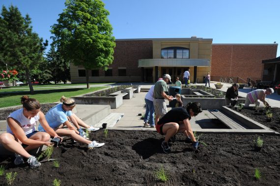 Landscaping between Memorial Hall and the library.