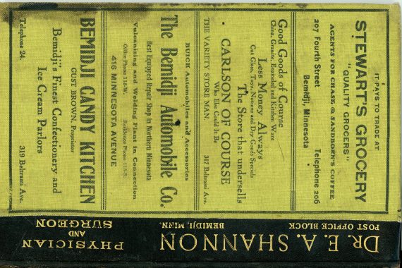 Ley’s Bemidji City Directory Including Nymore Vol IV, 1916-1917, Minnesota. Property of: Edward Netzer Drugs, Bemidji, Minn.