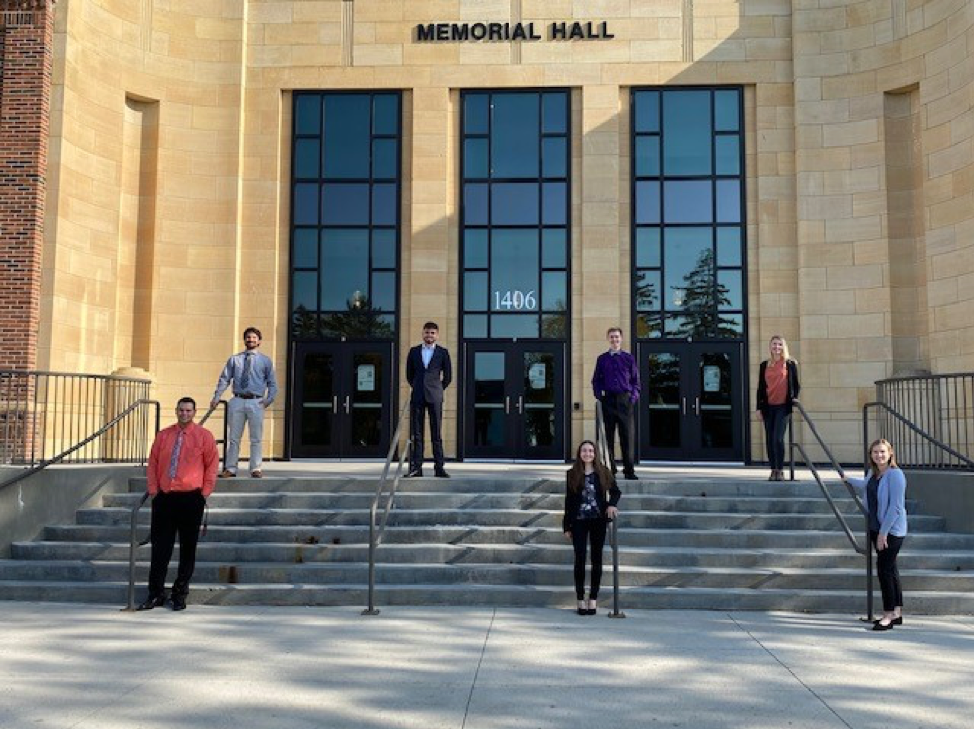 American marketing association students outside of memorial hall