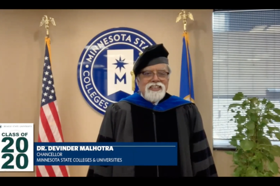 Chancellor Devinder Malhotra addresses the Bemidji State University Class of 2020 online for the virtual commencement ceremony held on May 8.