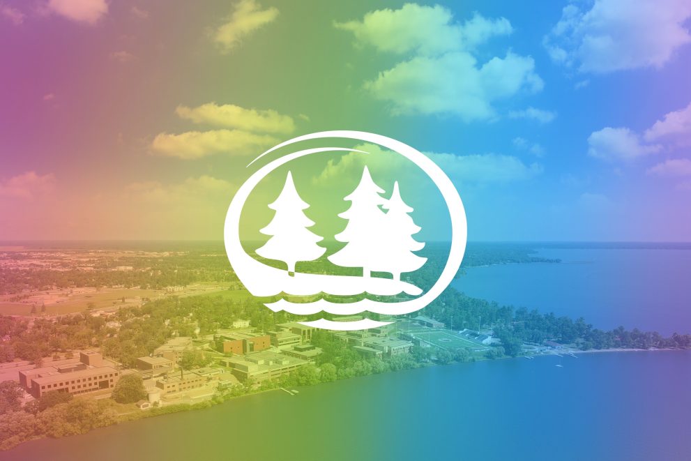 The BSU logo over a rainbow