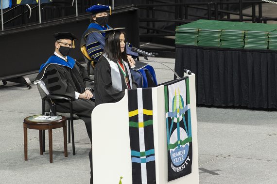 Kristin Farris, a sports management and mass communication graduate from Goodridge, Minnesota