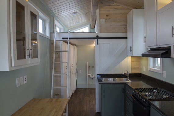 Bemidji State University tiny house kitchen and loft