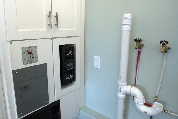 Bemidji State University tiny house Hookups for washer/dryer.