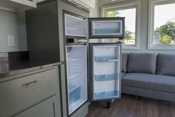 Bemidji State University tiny house Norcold gas/electric refrigerator.