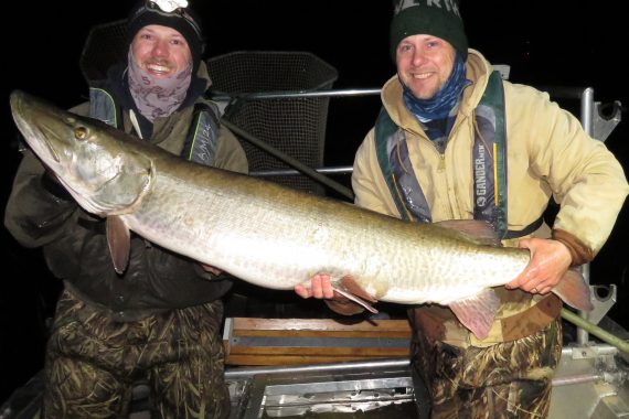 Kamden Glade and Andrew Hafs fishing for muskies 