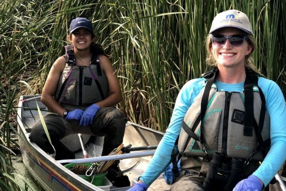 Breanna Keith, graduate student of environmental studies at Bemidji State, and Demey Everett, undergraduate student at Augsburg College