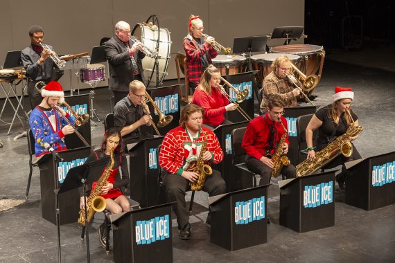 A wide view of the Bemidji State Blue Ice Jazz Band