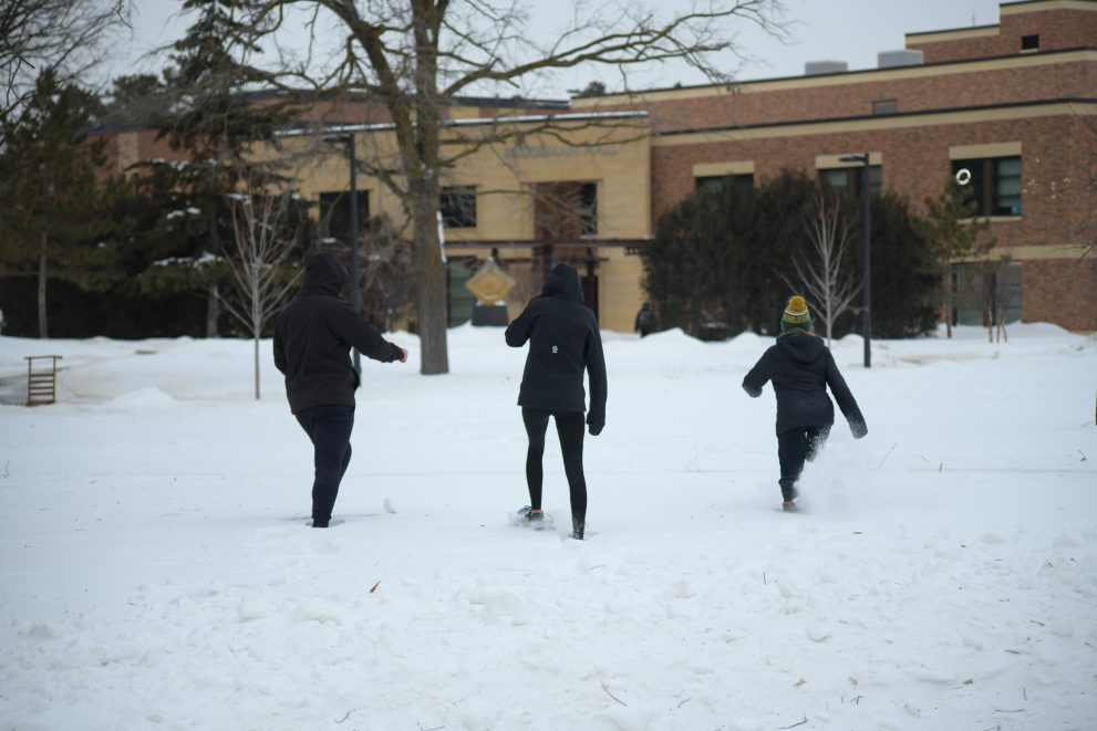 Snowshoeing on campus