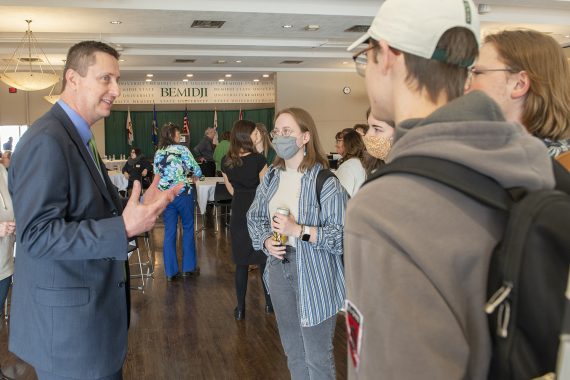 President Designate Hoffman talking to the Bemidji State campus community