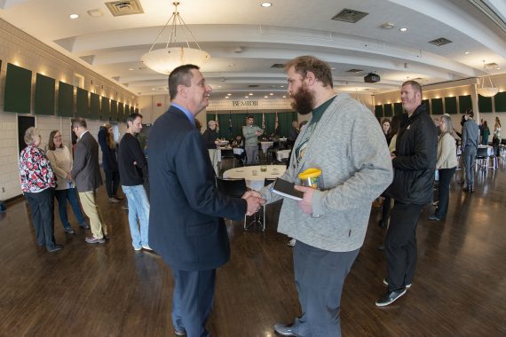 President Designate Hoffman talking to the Bemidji State campus community