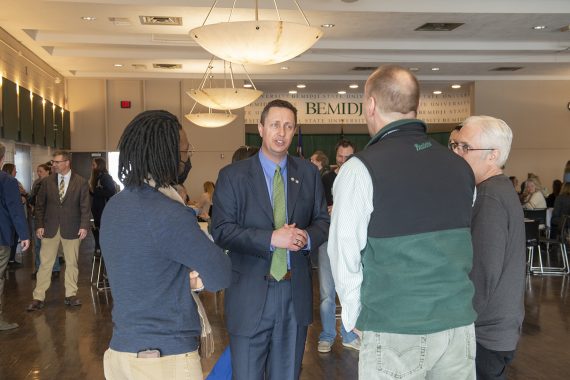 President Designate Hoffman talking to the Bemidji State campus community