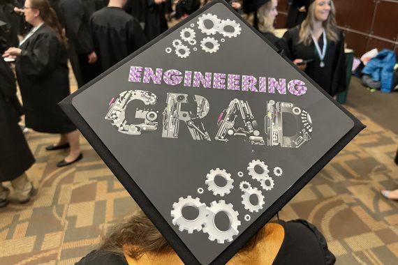 Bemidji State Class of 2022 graduation cap that says "Engineering Grad"