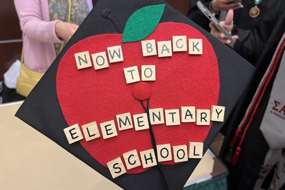 Bemidji State Class of 2022 graduation cap that says "Now back to elementary school"
