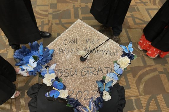 Bemidji State Class of 2022 graduation cap that says "Call me Miss Mormul, BSU Grad 2022"