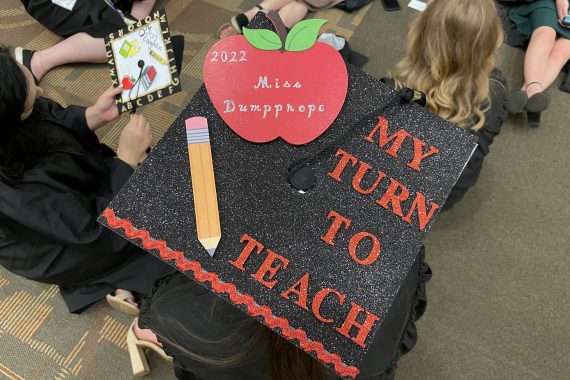 Bemidji State Class of 2022 graduation cap that says "my turn to teach"