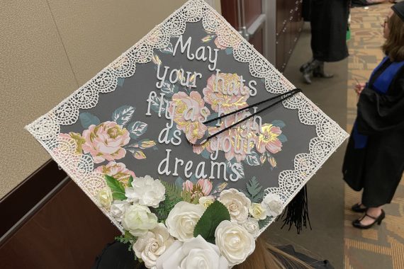 Bemidji State Class of 2022 graduation cap that says "May your hats fly as high as your dreams"