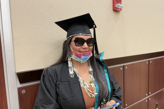 A beaded Bemidji State University Class of 2022 grad cap