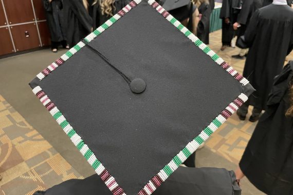 A beaded Bemidji State University Class of 2022 grad cap