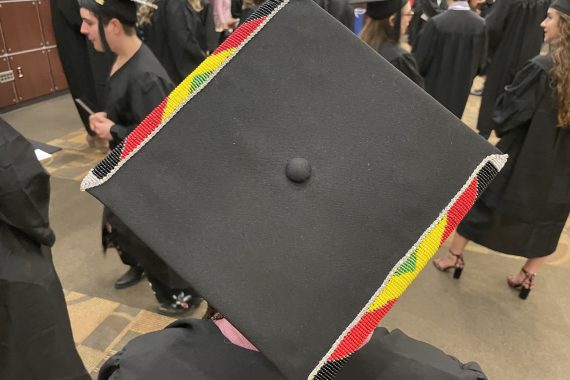 A beaded Bemidji State University Class of 2022 grad cap