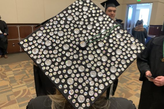 A bejeweled Bemidji State University Class of 2022 grad cap