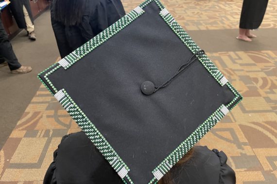 A beaded Bemidji State University Class of 2022 grad cap