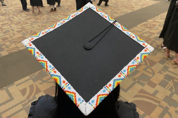 A beaded Bemidji State University Class of 2022 grad cap