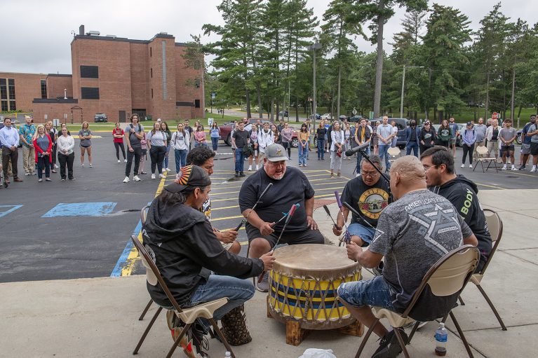 A traditional welcome song was rendered by Red Lake Nation's Eyabay drum group