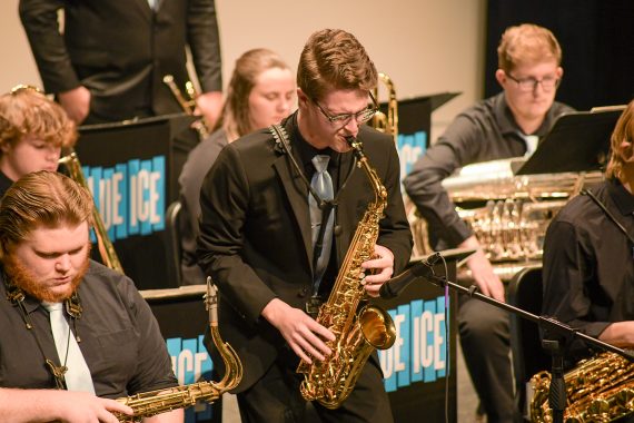 BSU Blue Ice Jazz Band musicians perform on Nov. 8 in the Bangsberg Hall Main Theatre.