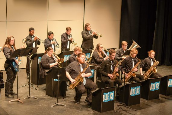 BSU Blue Ice Jazz Band musicians perform on Nov. 8 in the Bangsberg Hall Main Theatre.