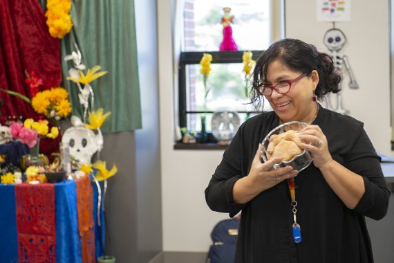 Dr Miriam Rivera-Hokanson presents during the Día de los Muertos celebration at BSU on Nov. 1-2