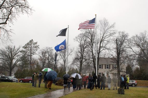 A U.S. flag is raised during a Veterans Day ceremony on Nov. 10 on campus