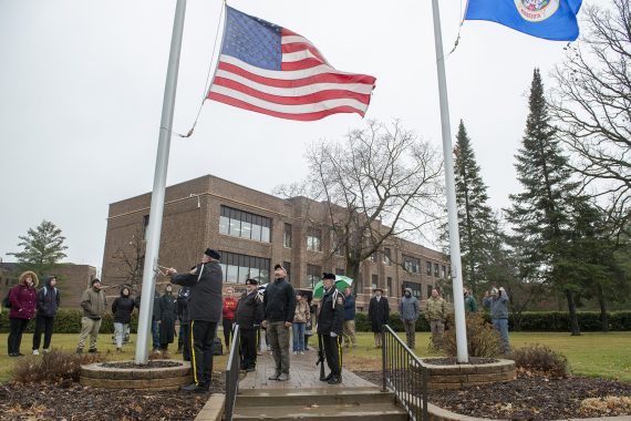 A U.S. flag is raised during a Veterans Day ceremony on Nov. 10 on campus