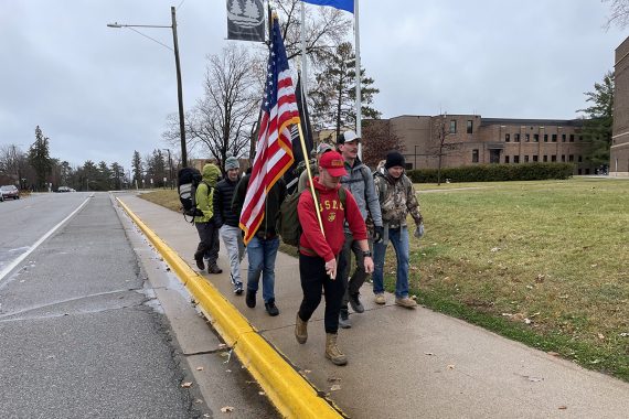 BSU students recognize Veterans Day with a ruck march through downtown Bemidji